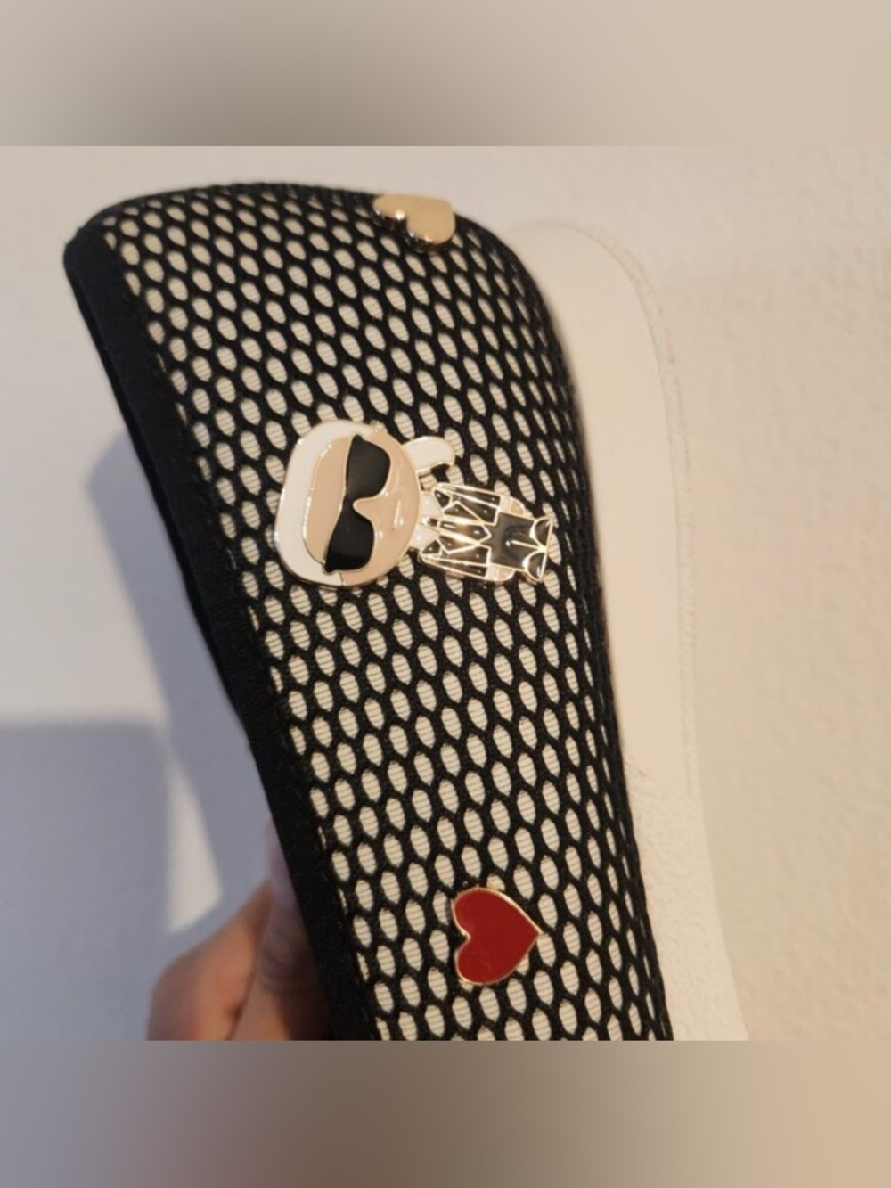 🔥 KARL LAGERFELD PARIS Maleia Mesh Ballet Flats Black White Choupette Charms. - Picture 4 of 8